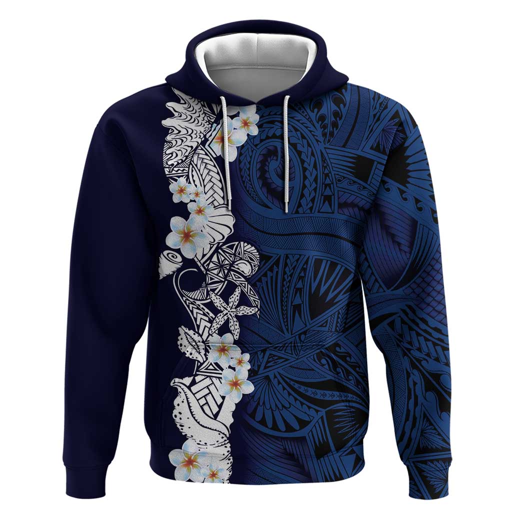 Blue Samoa Tattoo Hoodie Plumeria Samoan Ocean Tatau Pattern - Polynesian Pride