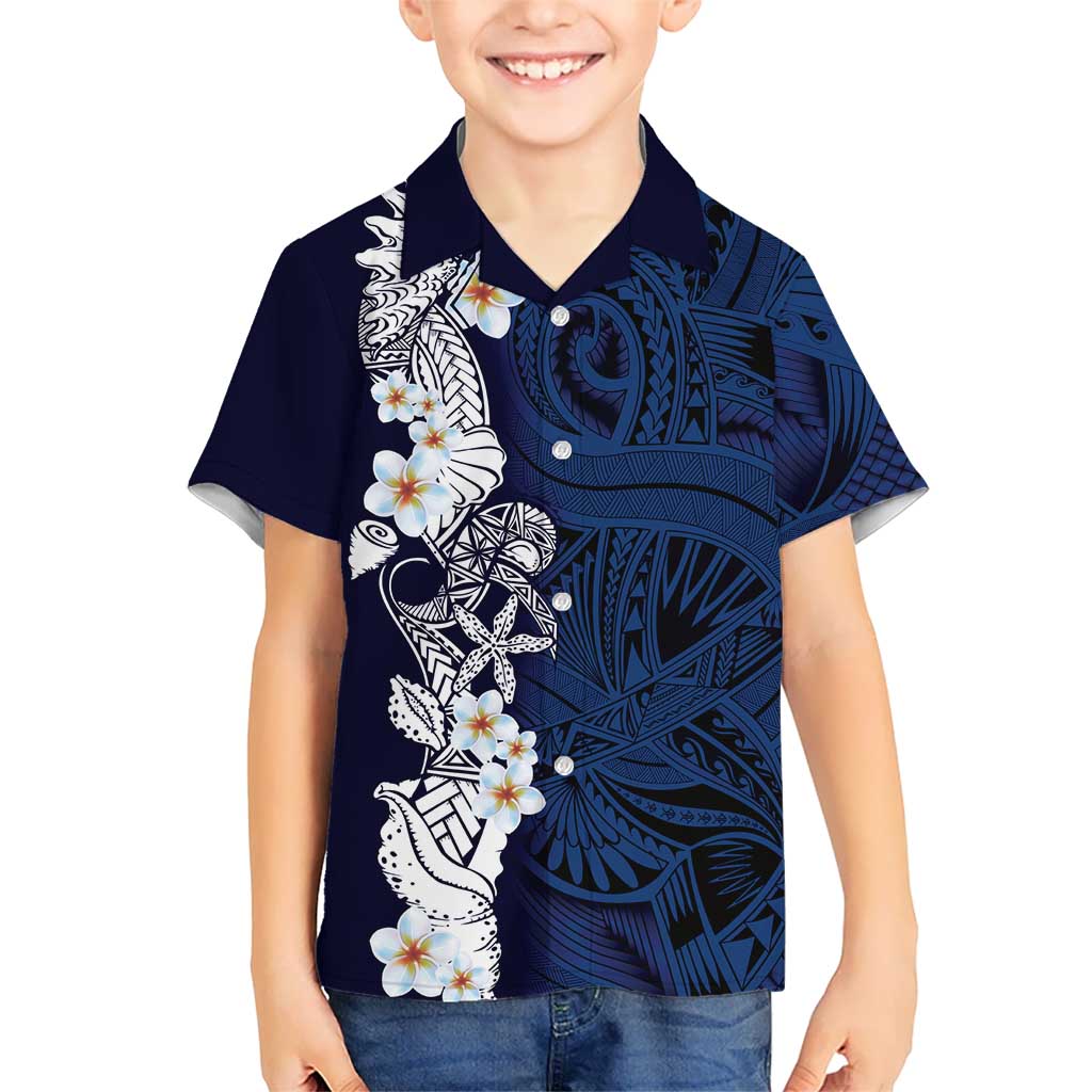 Blue Samoa Tattoo Kid Hawaiian Shirt Plumeria Samoan Ocean Tatau Pattern LT14 Kid Blue - Polynesian Pride