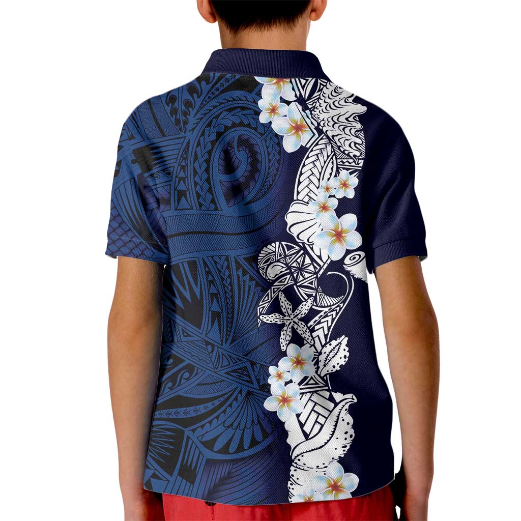 Blue Samoa Tattoo Kid Polo Shirt Plumeria Samoan Ocean Tatau Pattern LT14 - Polynesian Pride