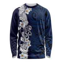 Blue Samoa Tattoo Long Sleeve Shirt Plumeria Samoan Ocean Tatau Pattern LT14 Unisex Blue - Polynesian Pride