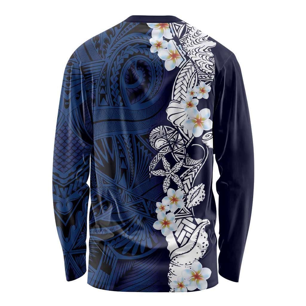 Blue Samoa Tattoo Long Sleeve Shirt Plumeria Samoan Ocean Tatau Pattern LT14 - Polynesian Pride