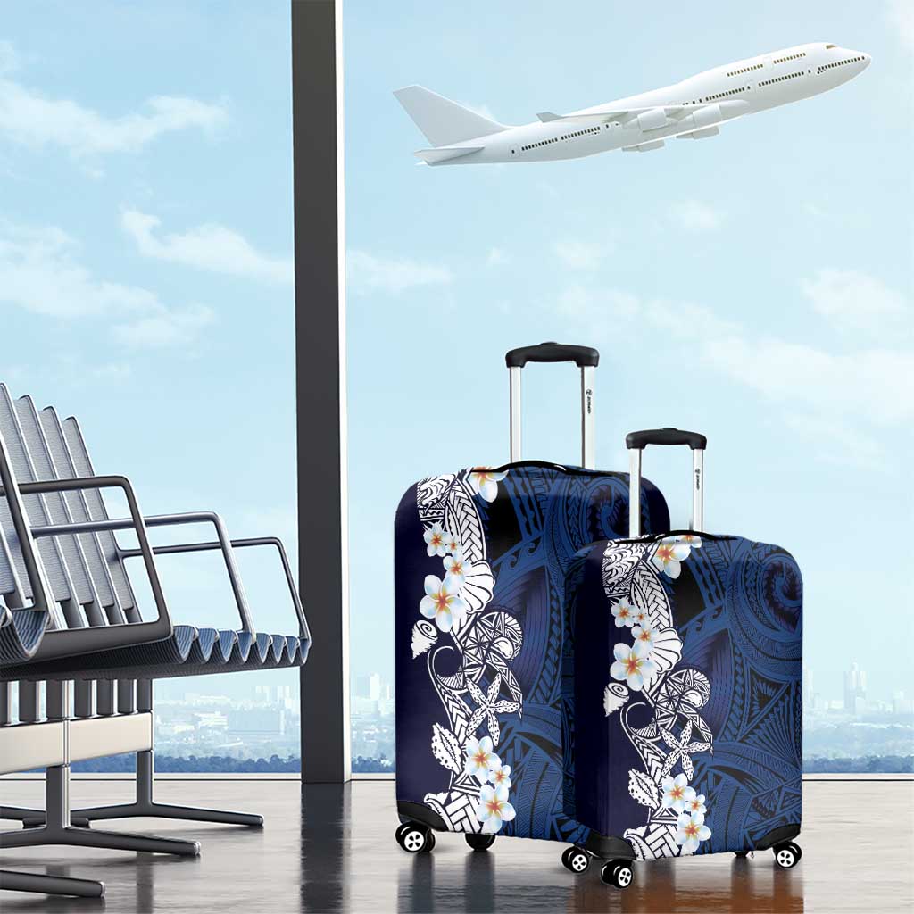 Blue Samoa Tattoo Luggage Cover Plumeria Samoan Ocean Tatau Pattern LT14 - Polynesian Pride
