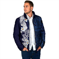 Blue Samoa Tattoo Padded Jacket Plumeria Samoan Ocean Tatau Pattern LT14 - Polynesian Pride