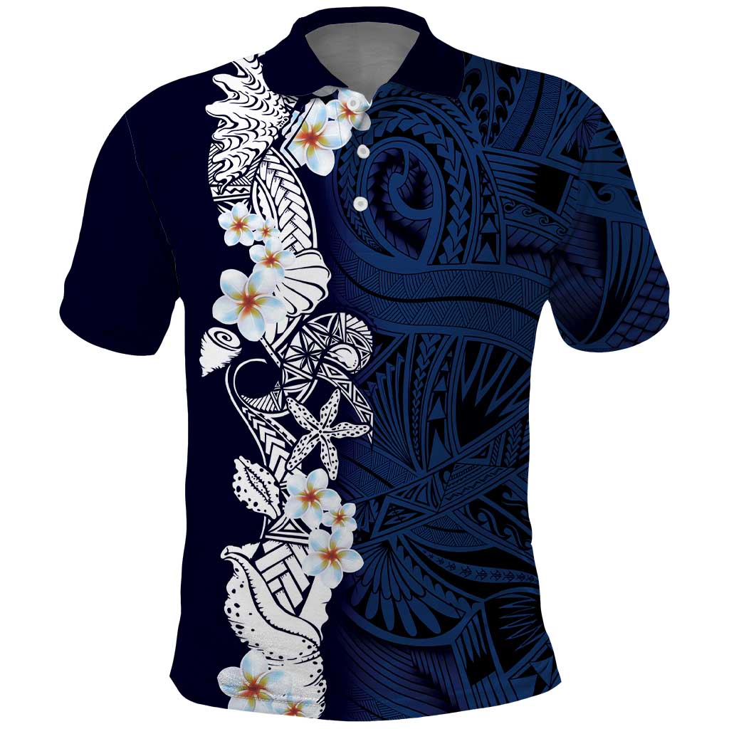 Blue Samoa Tattoo Polo Shirt Plumeria Samoan Ocean Tatau Pattern - Polynesian Pride