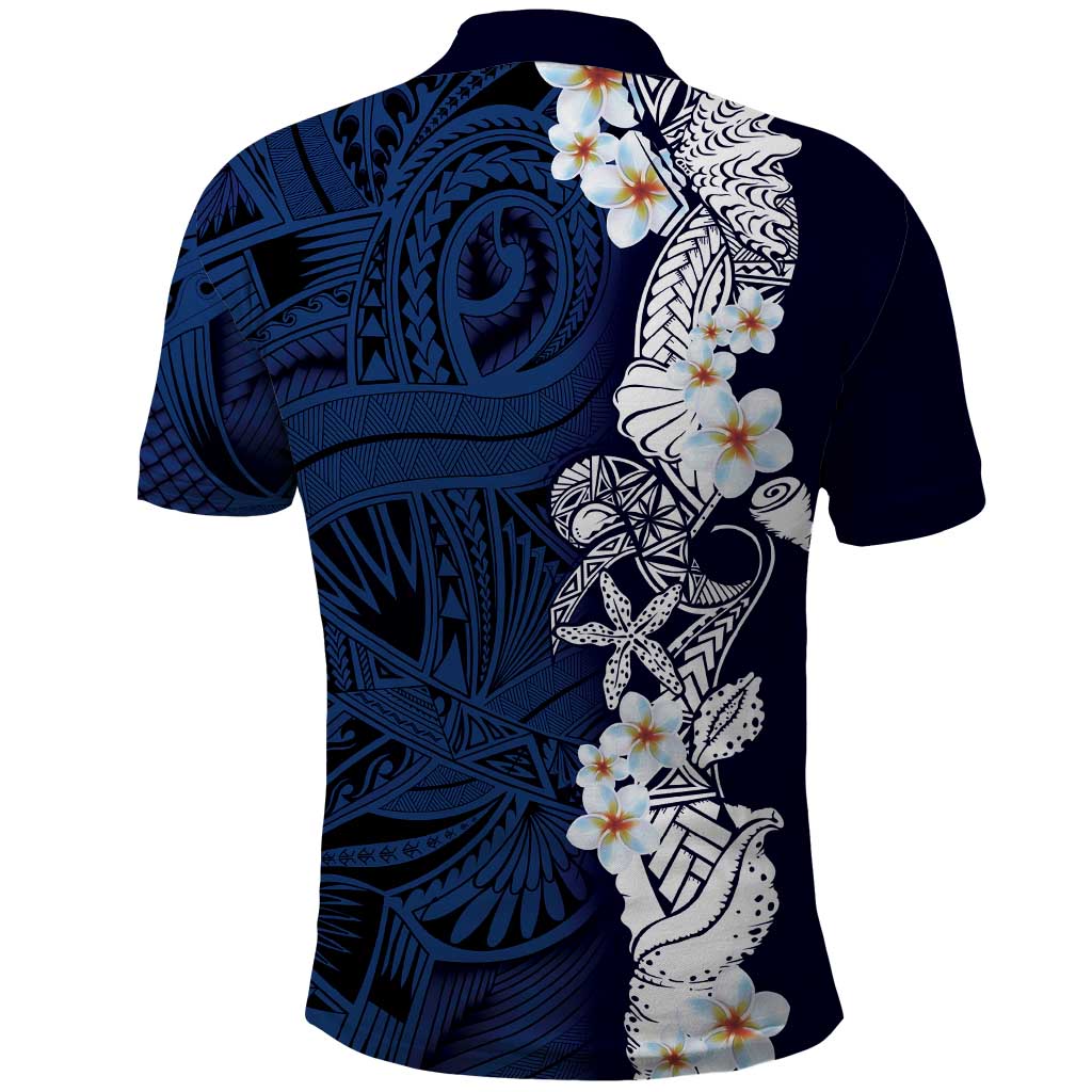 Blue Samoa Tattoo Polo Shirt Plumeria Samoan Ocean Tatau Pattern - Polynesian Pride