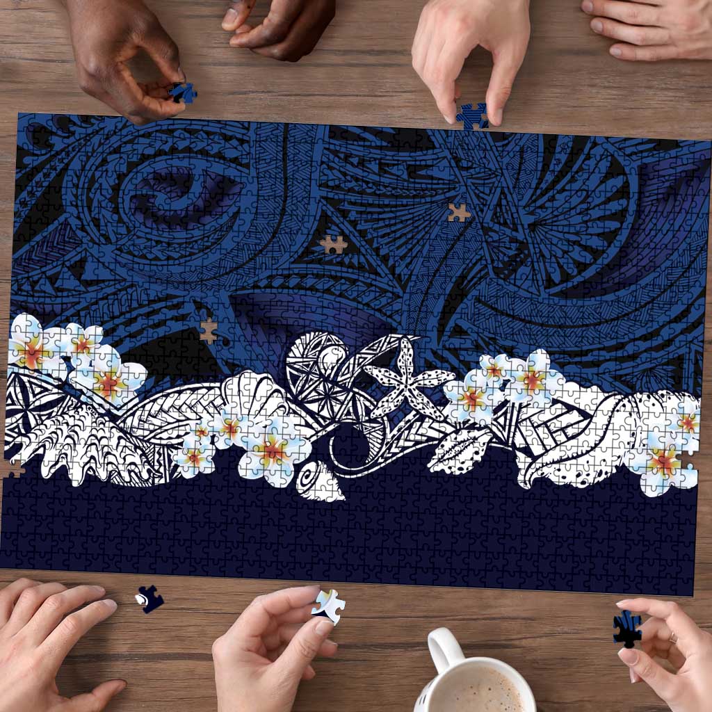 Blue Samoa Tattoo Puzzle Plumeria Samoan Ocean Tatau Pattern LT14 - Polynesian Pride