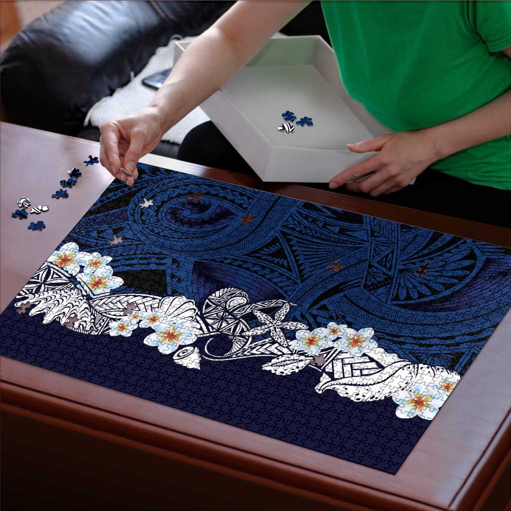 Blue Samoa Tattoo Puzzle Plumeria Samoan Ocean Tatau Pattern LT14 - Polynesian Pride