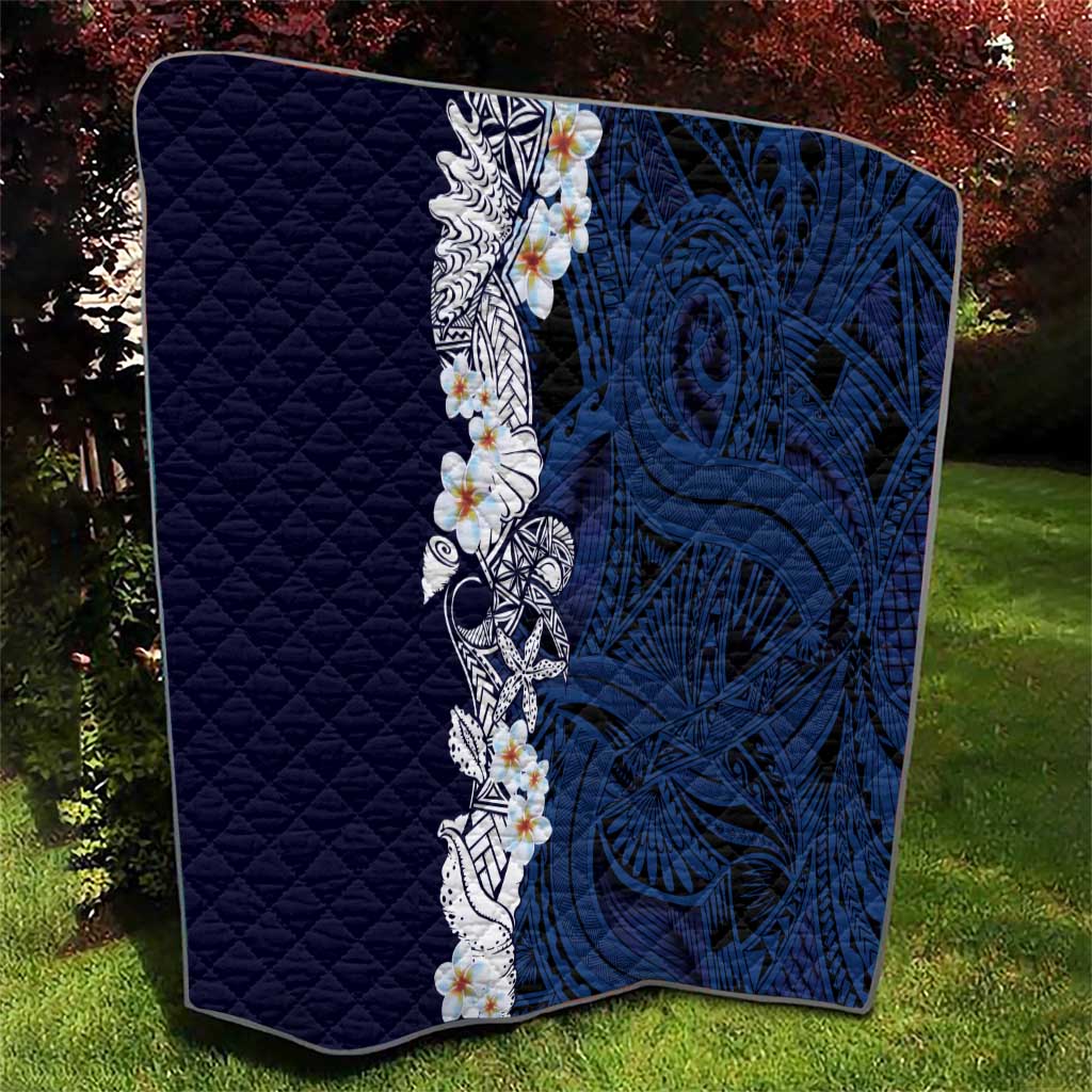 Blue Samoa Tattoo Quilt Plumeria Samoan Ocean Tatau Pattern LT14 - Polynesian Pride