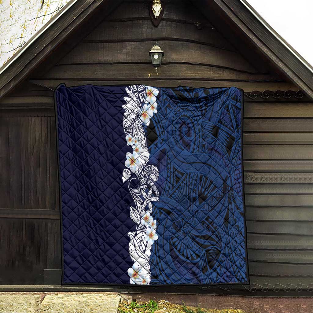 Blue Samoa Tattoo Quilt Plumeria Samoan Ocean Tatau Pattern LT14 - Polynesian Pride
