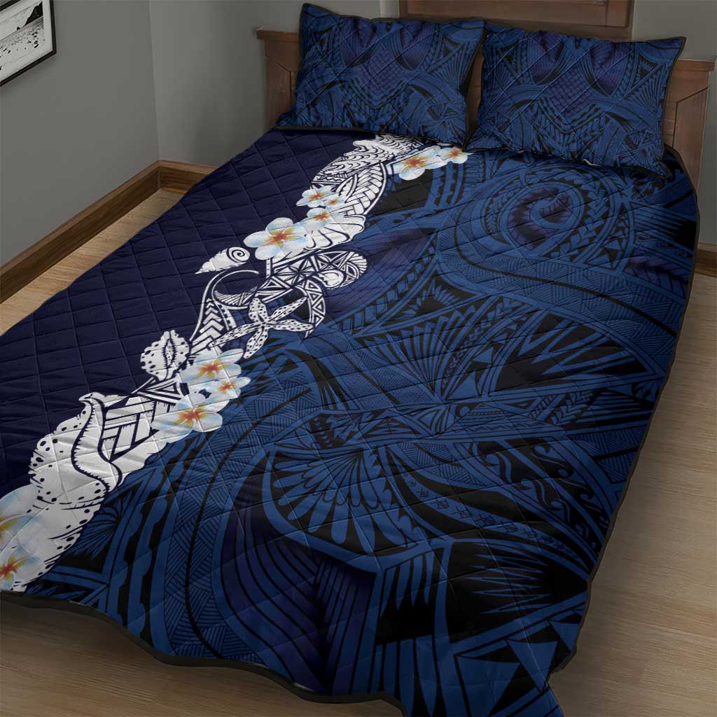 Blue Samoa Tattoo Quilt Bed Set Plumeria Samoan Ocean Tatau Pattern LT14 - Polynesian Pride