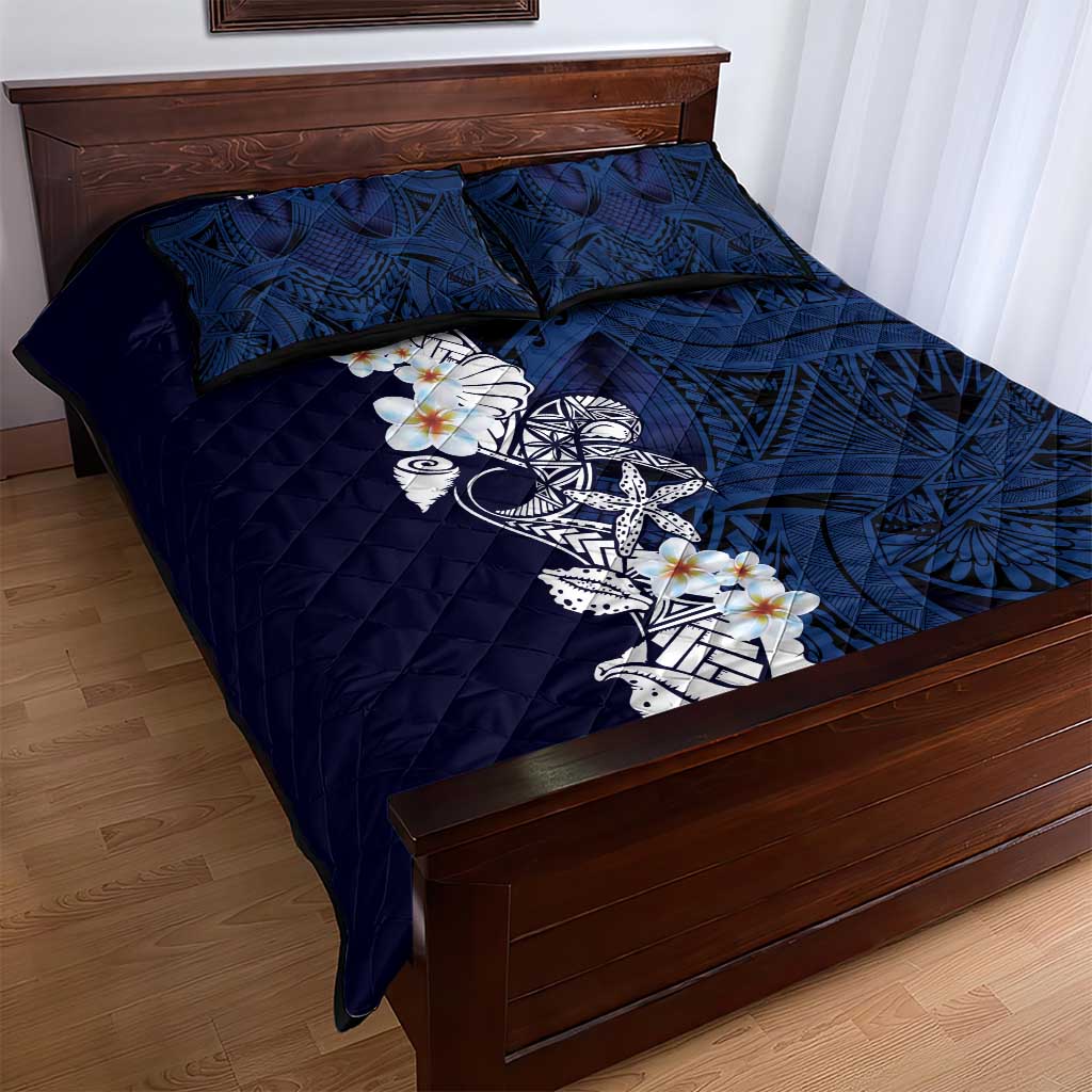 Blue Samoa Tattoo Quilt Bed Set Plumeria Samoan Ocean Tatau Pattern LT14 - Polynesian Pride