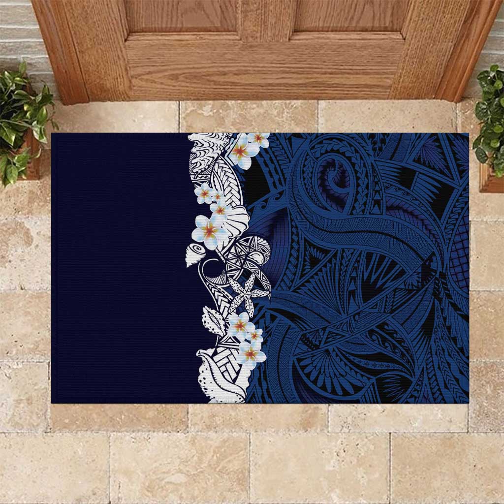Blue Samoa Tattoo Rubber Doormat Plumeria Samoan Ocean Tatau Pattern LT14 Blue - Polynesian Pride