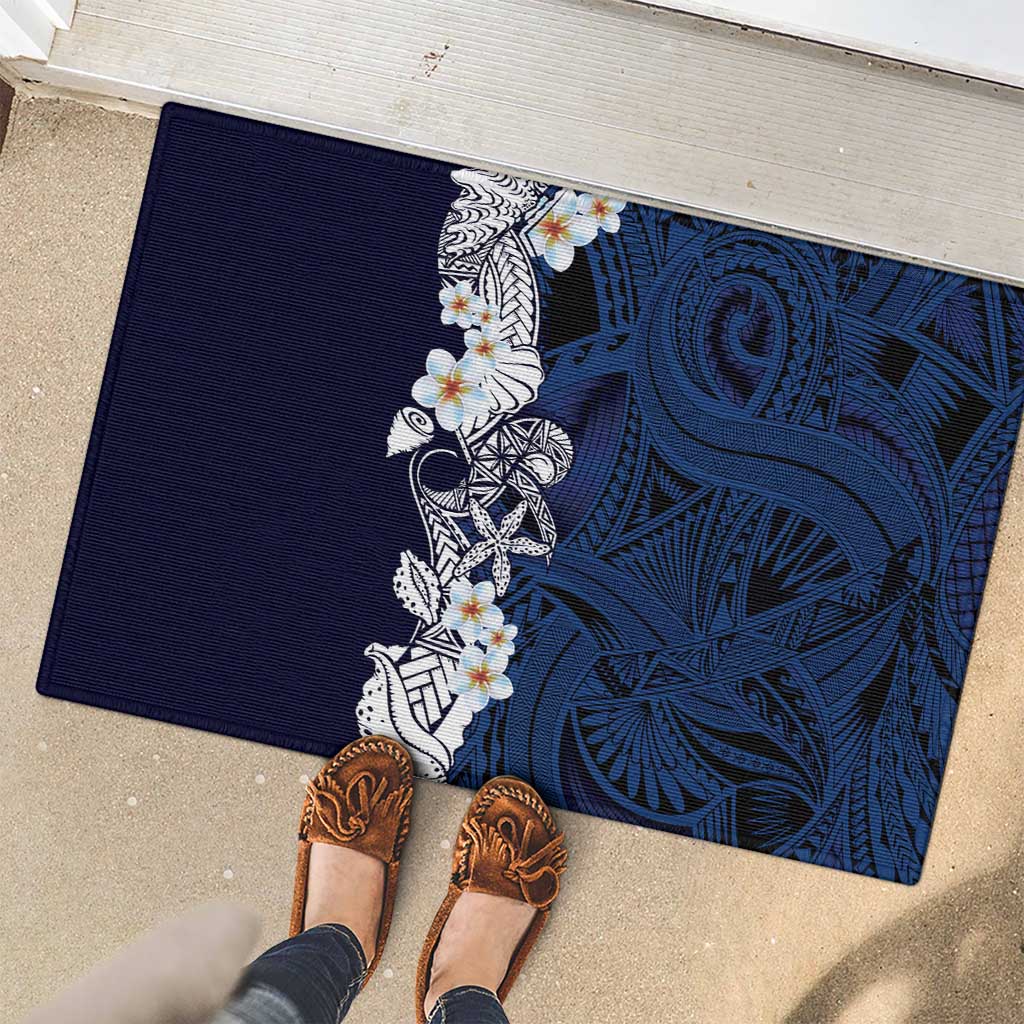Blue Samoa Tattoo Rubber Doormat Plumeria Samoan Ocean Tatau Pattern LT14 - Polynesian Pride