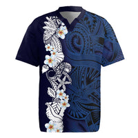 Blue Samoa Tattoo Rugby Jersey Plumeria Samoan Ocean Tatau Pattern - Polynesian Pride