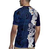 Blue Samoa Tattoo Rugby Jersey Plumeria Samoan Ocean Tatau Pattern - Polynesian Pride