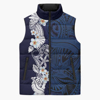Blue Samoa Tattoo Sleeveless Puffer Jacket Plumeria Samoan Ocean Tatau Pattern LT14 Unisex Blue - Polynesian Pride