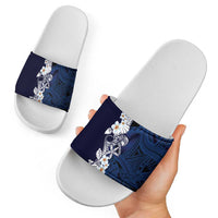 Blue Samoa Tattoo Slide Sandals Plumeria Samoan Ocean Tatau Pattern - Polynesian Pride