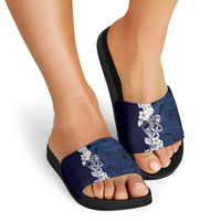 Blue Samoa Tattoo Slide Sandals Plumeria Samoan Ocean Tatau Pattern - Polynesian Pride