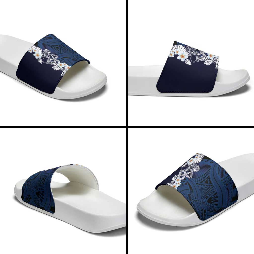 Blue Samoa Tattoo Slide Sandals Plumeria Samoan Ocean Tatau Pattern - Polynesian Pride