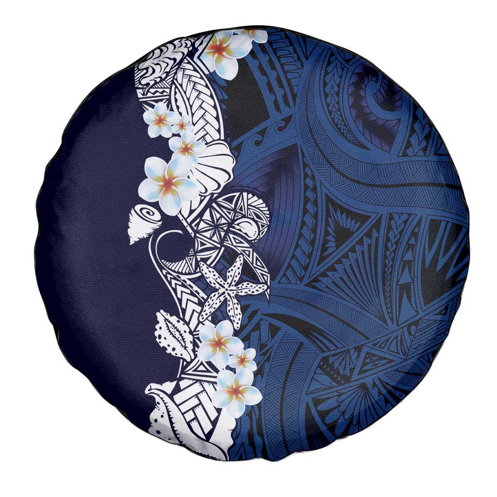 Blue Samoa Tattoo Spare Tire Cover Plumeria Samoan Ocean Tatau Pattern - Polynesian Pride