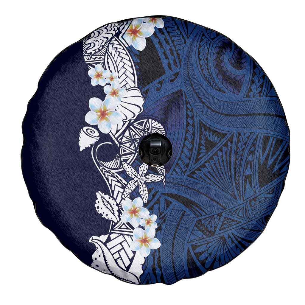 Blue Samoa Tattoo Spare Tire Cover Plumeria Samoan Ocean Tatau Pattern - Polynesian Pride