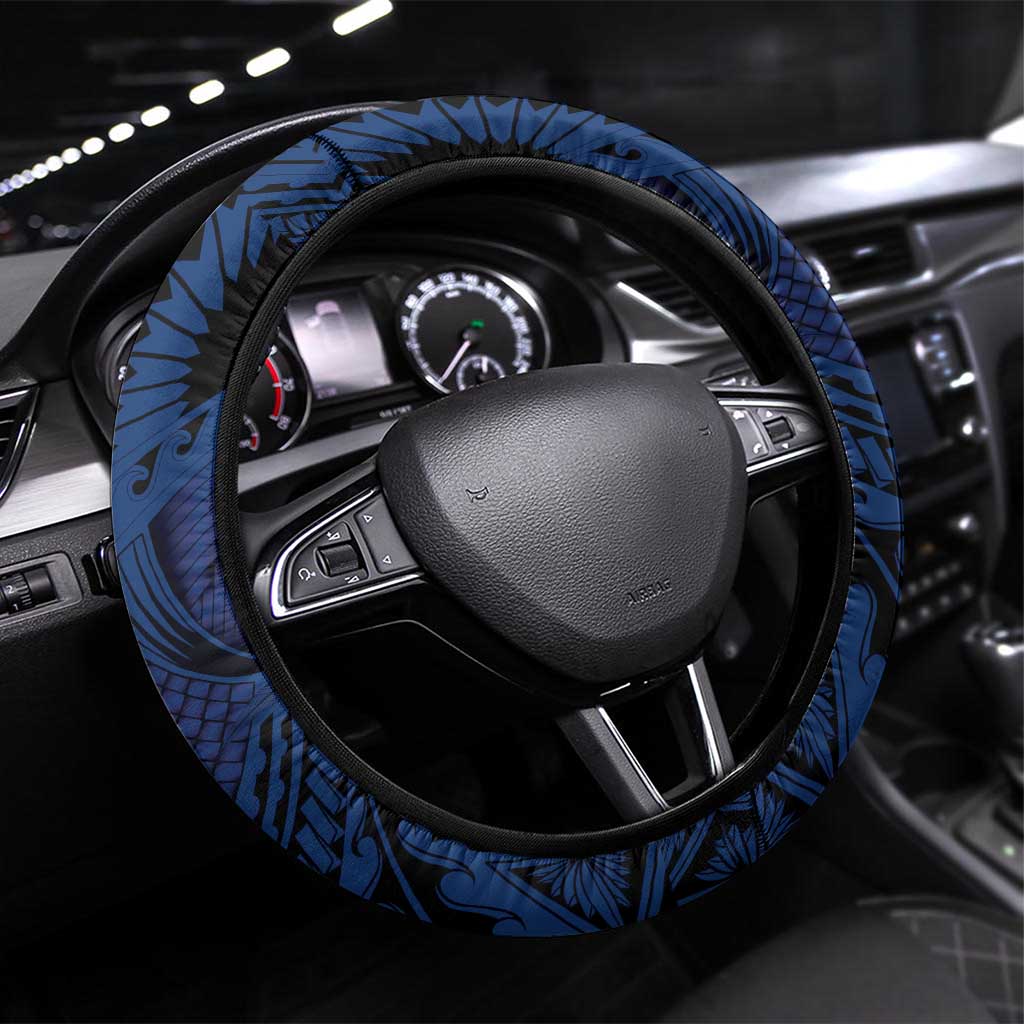 Blue Samoa Tattoo Steering Wheel Cover Plumeria Samoan Ocean Tatau Pattern LT14 Universal Fit Blue - Polynesian Pride