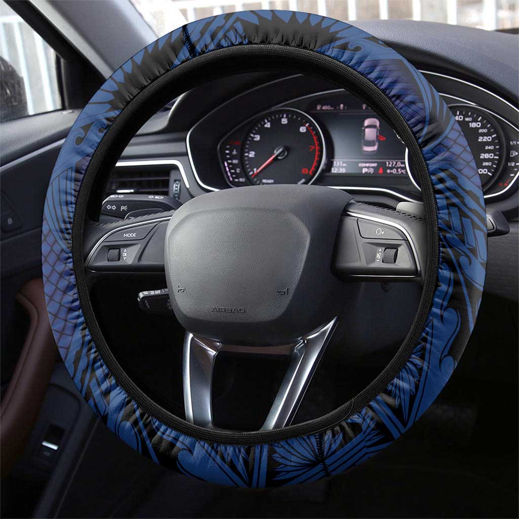 Blue Samoa Tattoo Steering Wheel Cover Plumeria Samoan Ocean Tatau Pattern LT14 - Polynesian Pride