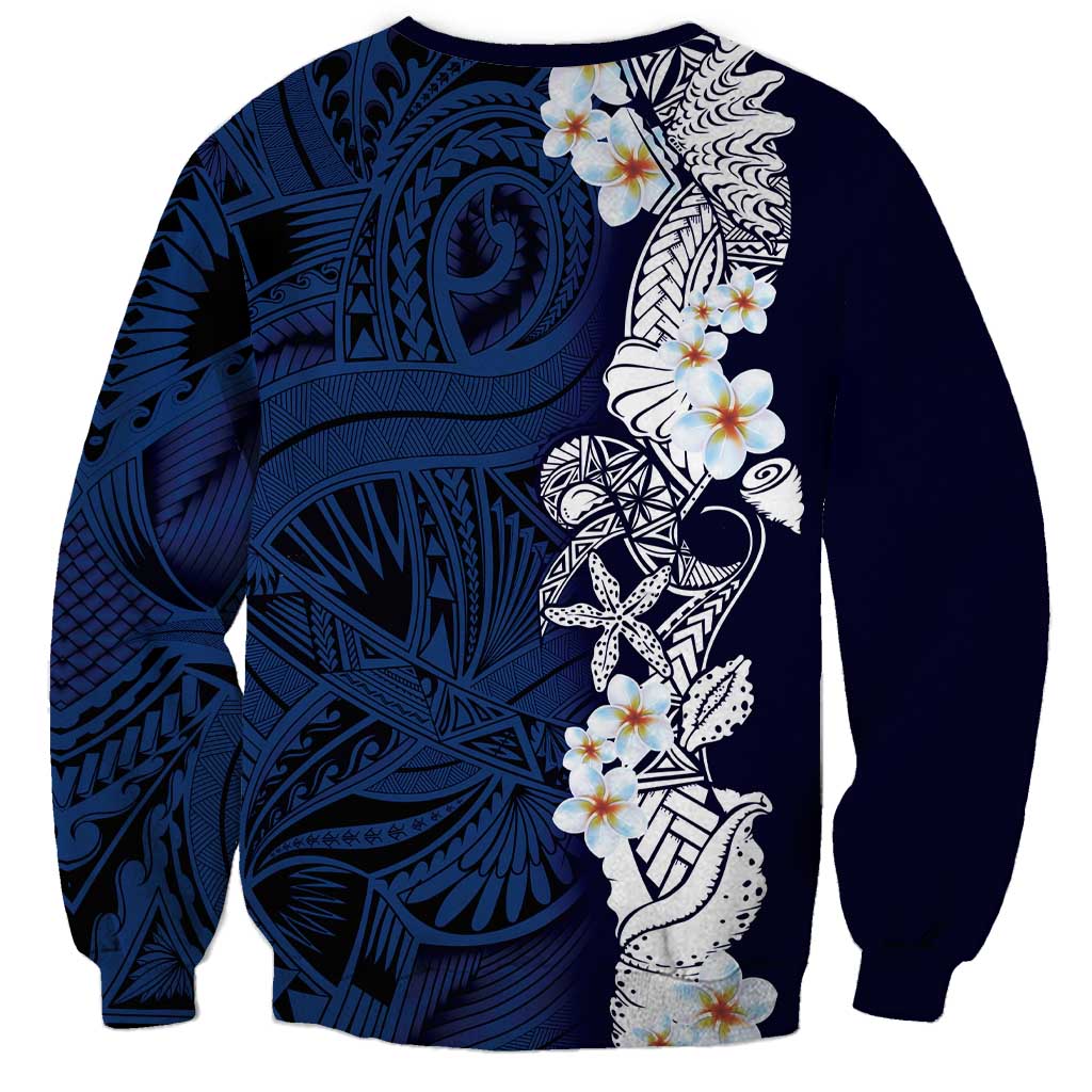 Blue Samoa Tattoo Sweatshirt Plumeria Samoan Ocean Tatau Pattern LT14 - Polynesian Pride