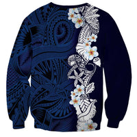 Blue Samoa Tattoo Sweatshirt Plumeria Samoan Ocean Tatau Pattern LT14 - Polynesian Pride