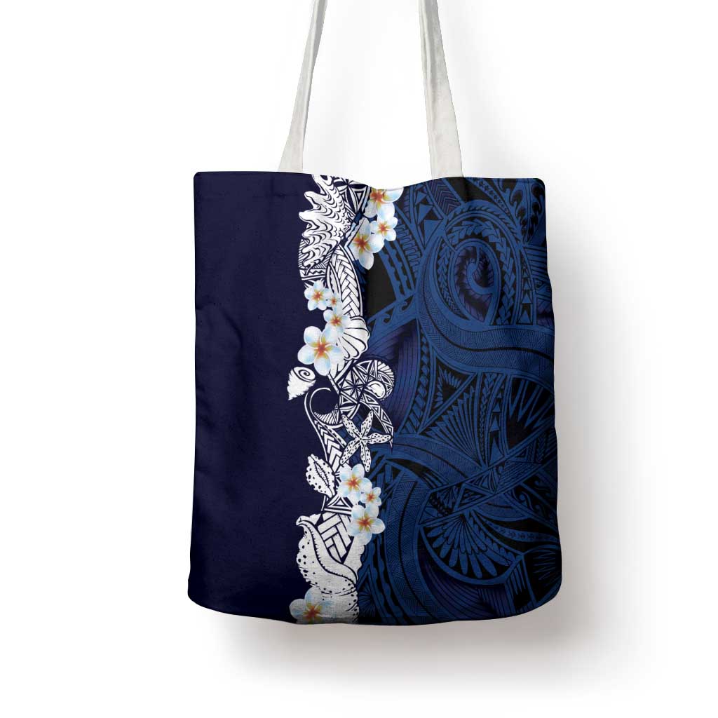 Blue Samoa Tattoo Tote Bag Plumeria Samoan Ocean Tatau Pattern - Polynesian Pride