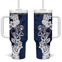 Blue Samoa Tattoo Tumbler With Handle Plumeria Samoan Ocean Tatau Pattern - Polynesian Pride