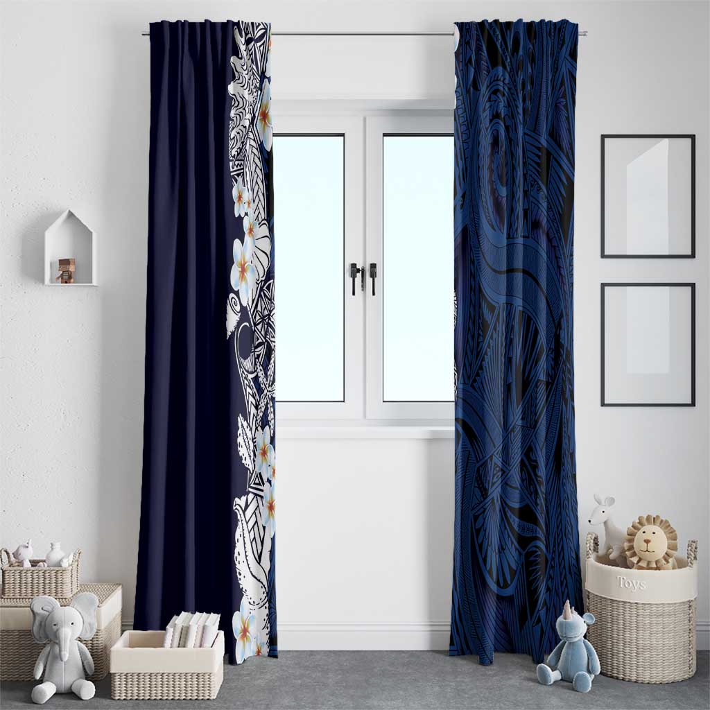 Blue Samoa Tattoo Window Curtain Plumeria Samoan Ocean Tatau Pattern - Polynesian Pride