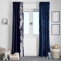 Blue Samoa Tattoo Window Curtain Plumeria Samoan Ocean Tatau Pattern - Polynesian Pride