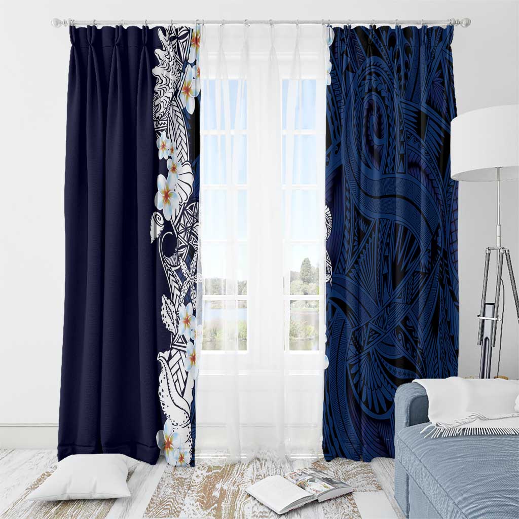 Blue Samoa Tattoo Window Curtain Plumeria Samoan Ocean Tatau Pattern - Polynesian Pride
