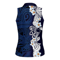 Blue Samoa Tattoo Women Sleeveless Polo Shirt Plumeria Samoan Ocean Tatau Pattern LT14 - Polynesian Pride