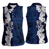 Blue Samoa Tattoo Women Sleeveless Polo Shirt Plumeria Samoan Ocean Tatau Pattern LT14 - Polynesian Pride