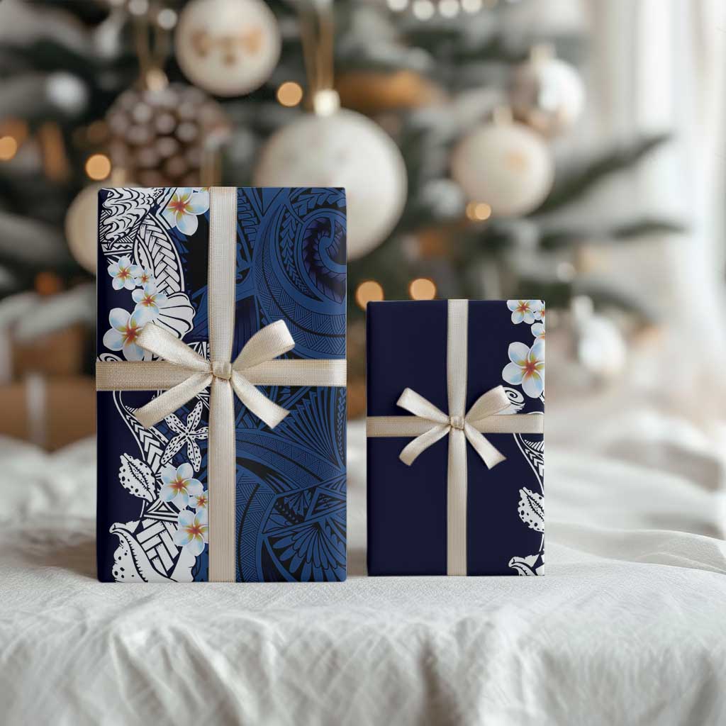 Blue Samoa Tattoo Wrapping Paper Plumeria Samoan Ocean Tatau Pattern LT14 - Polynesian Pride