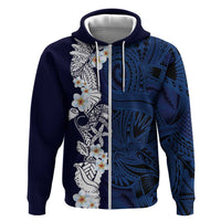 Blue Samoa Tattoo Zip Hoodie Plumeria Samoan Ocean Tatau Pattern LT14 Zip Hoodie Blue - Polynesian Pride