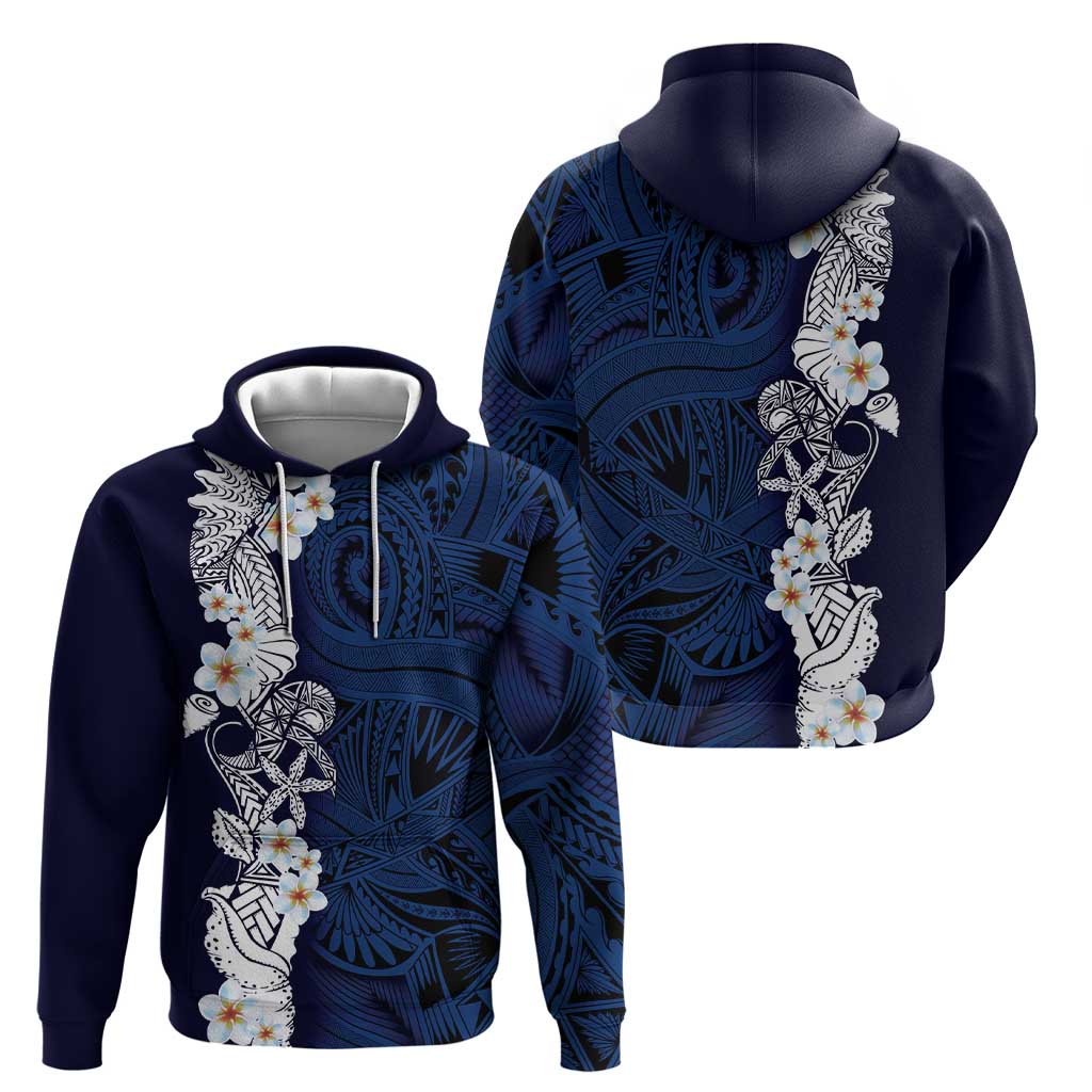 Blue Samoa Tattoo Zip Hoodie Plumeria Samoan Ocean Tatau Pattern LT14 - Polynesian Pride