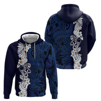 Blue Samoa Tattoo Zip Hoodie Plumeria Samoan Ocean Tatau Pattern LT14 - Polynesian Pride