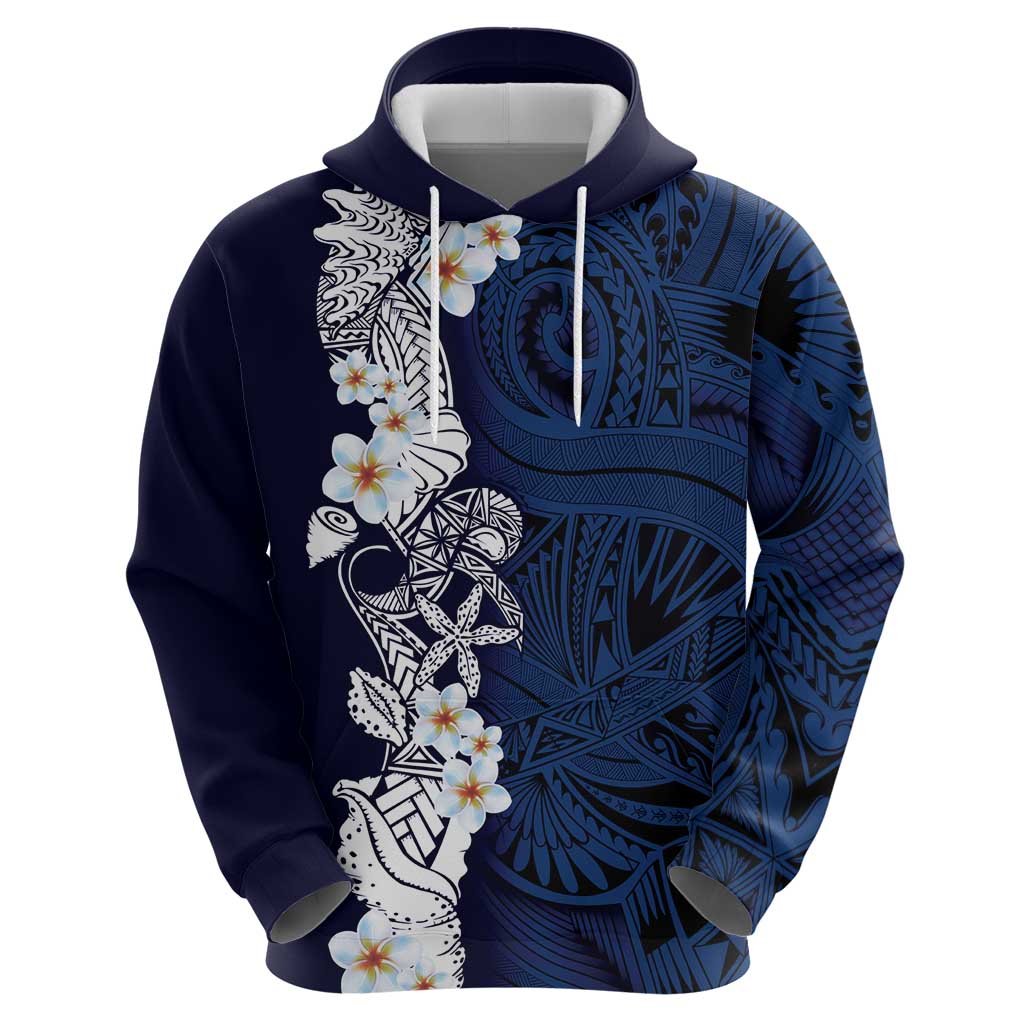 Blue Samoa Tattoo Zip Hoodie Plumeria Samoan Ocean Tatau Pattern LT14 - Polynesian Pride