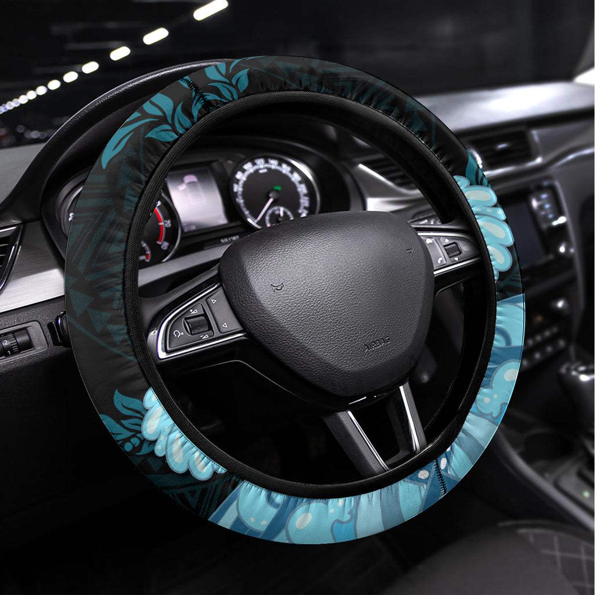 Personalised Ia Orana Tahiti Steering Wheel Cover Tahitian Girl With Tiare Apetahi Blue Version