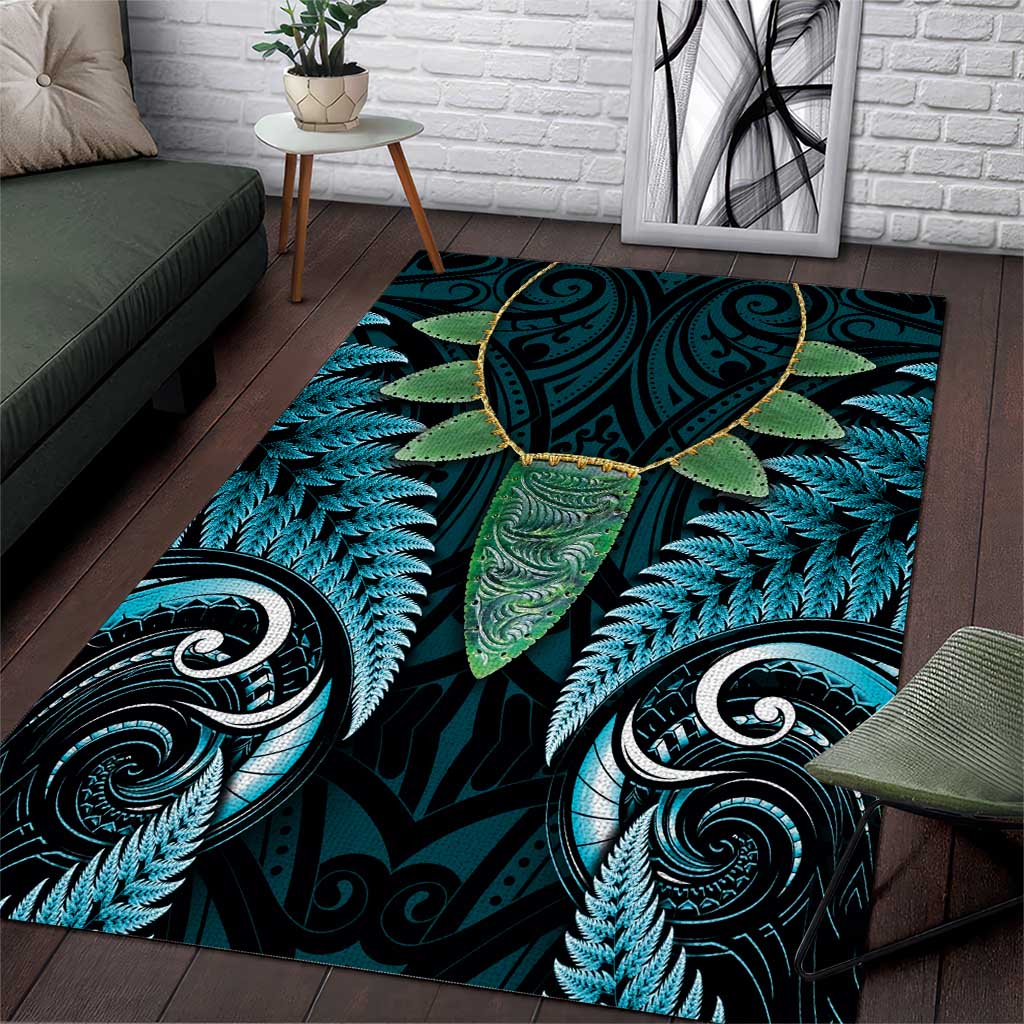 Aotearoa Pounamu Niho Area Rug Silver Fern Mix Maori Pattern - Turquoise LT14 Turquoise - Polynesian Pride