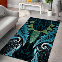 Aotearoa Pounamu Niho Area Rug Silver Fern Mix Maori Pattern - Turquoise LT14 - Polynesian Pride