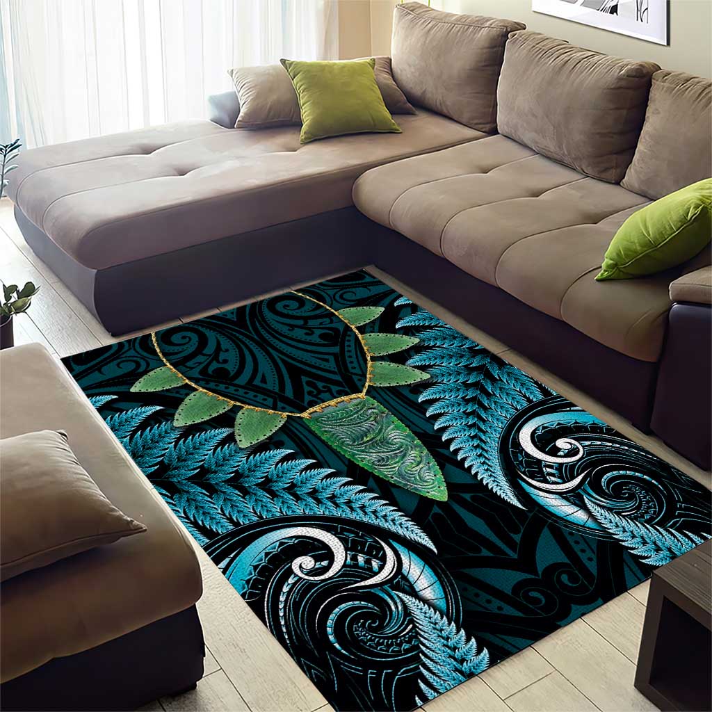 Aotearoa Pounamu Niho Area Rug Silver Fern Mix Maori Pattern - Turquoise LT14 - Polynesian Pride