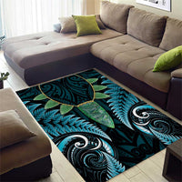 Aotearoa Pounamu Niho Area Rug Silver Fern Mix Maori Pattern - Turquoise LT14 - Polynesian Pride