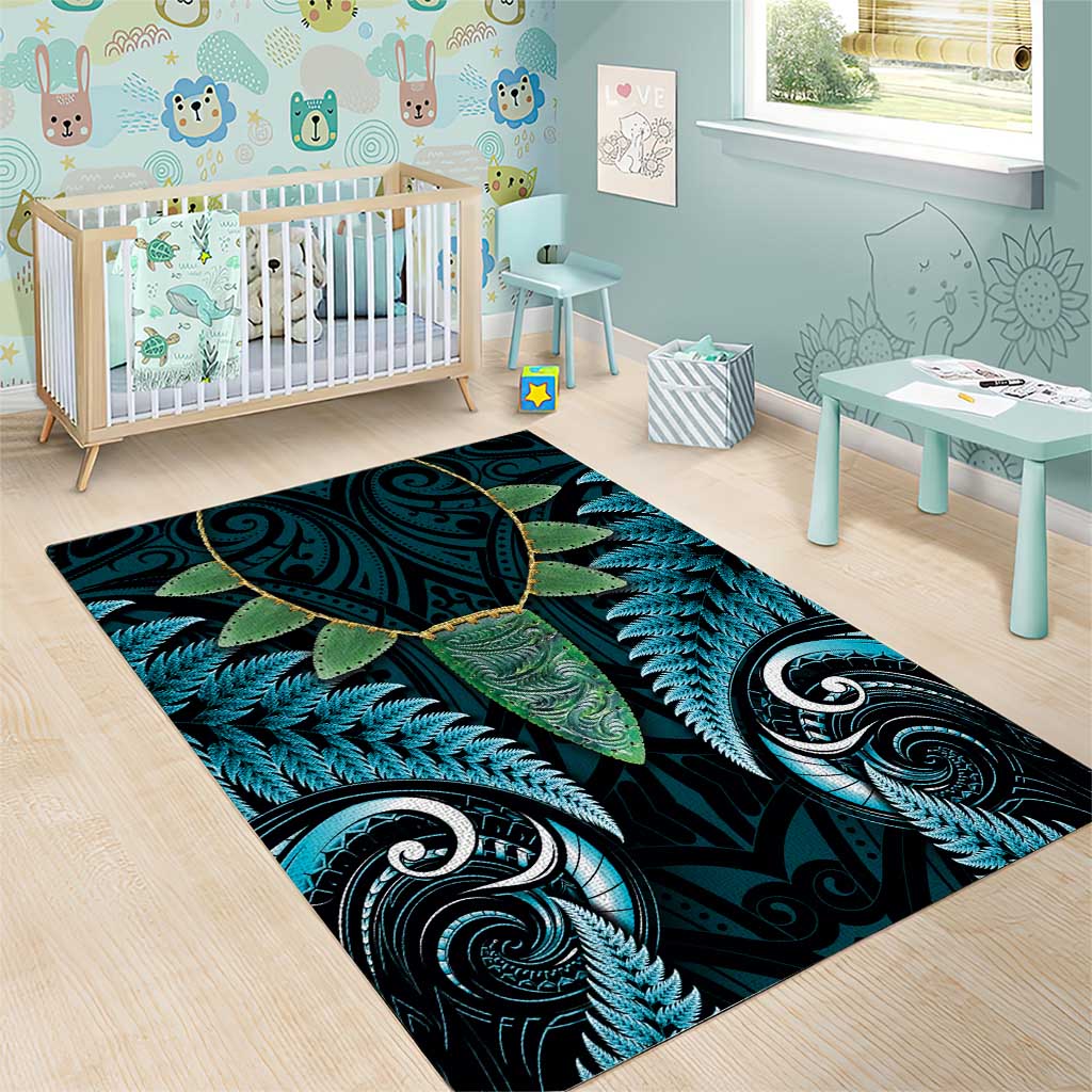 Aotearoa Pounamu Niho Area Rug Silver Fern Mix Maori Pattern - Turquoise LT14 - Polynesian Pride