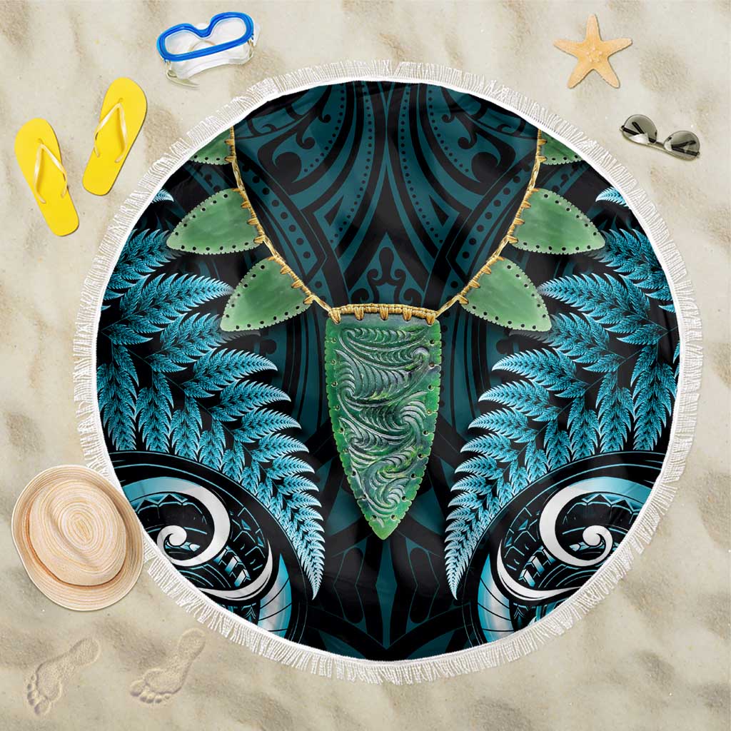 Aotearoa Pounamu Niho Beach Blanket Silver Fern Mix Maori Pattern - Turquoise LT14 One Size 150cm Turquoise - Polynesian Pride