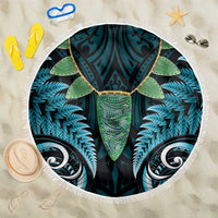 Aotearoa Pounamu Niho Beach Blanket Silver Fern Mix Maori Pattern - Turquoise LT14 One Size 150cm Turquoise - Polynesian Pride