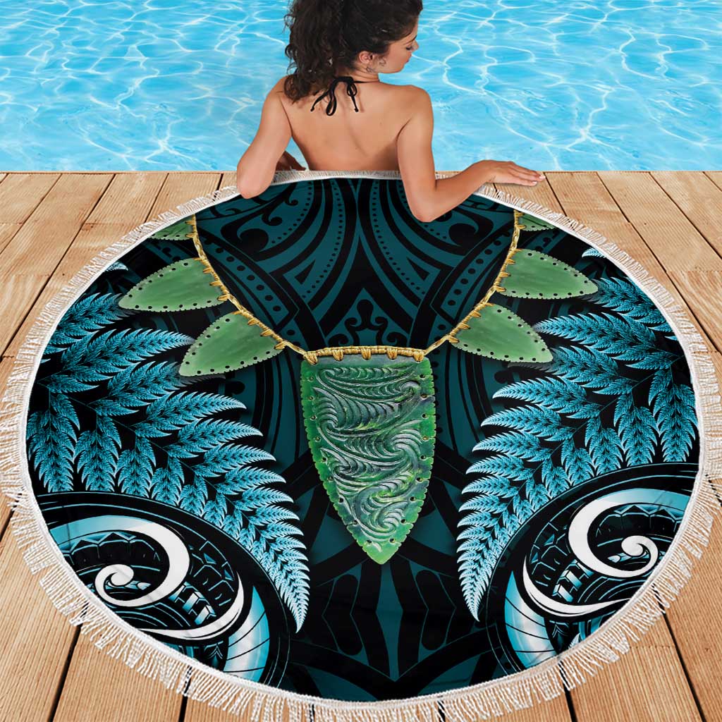 Aotearoa Pounamu Niho Beach Blanket Silver Fern Mix Maori Pattern - Turquoise LT14 - Polynesian Pride